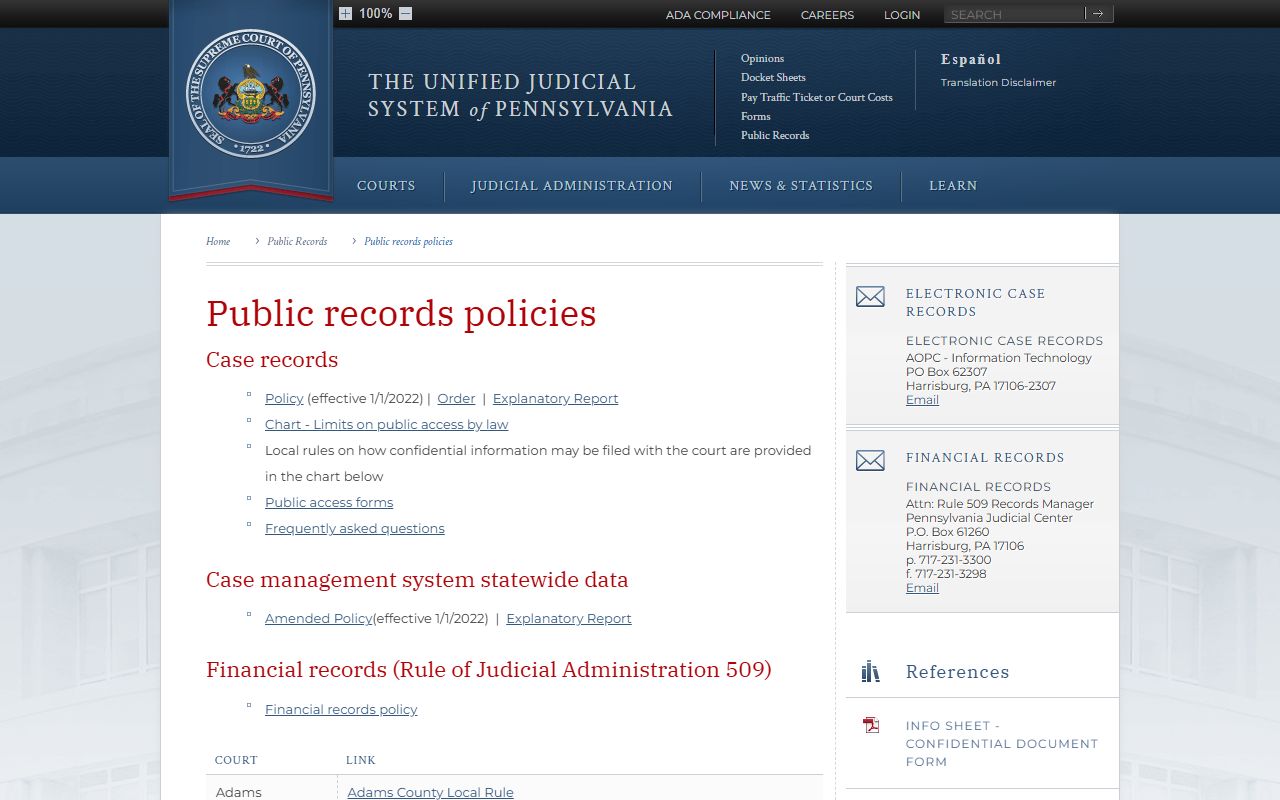 Cameron County court records Pennsylvania public access policies
