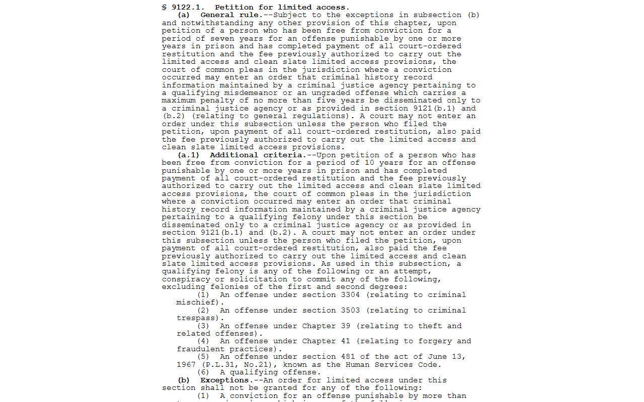 Cameron County criminal court records Clean Slate limited access statute source