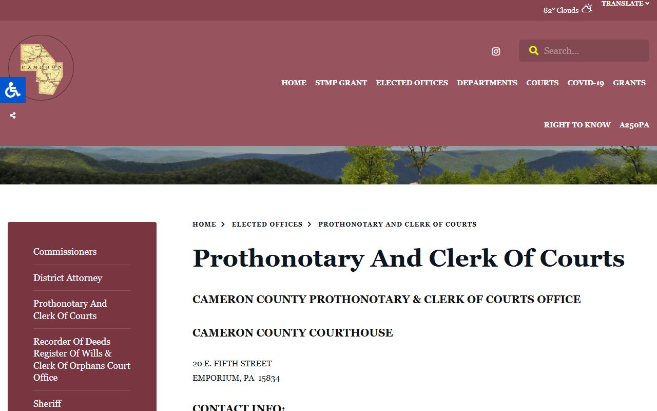Cameron County court records Prothonotary and Clerk of Courts