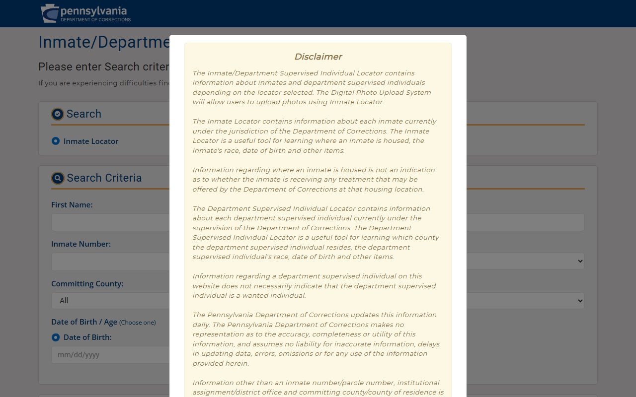 Cameron County inmate search Pennsylvania DOC inmate locator